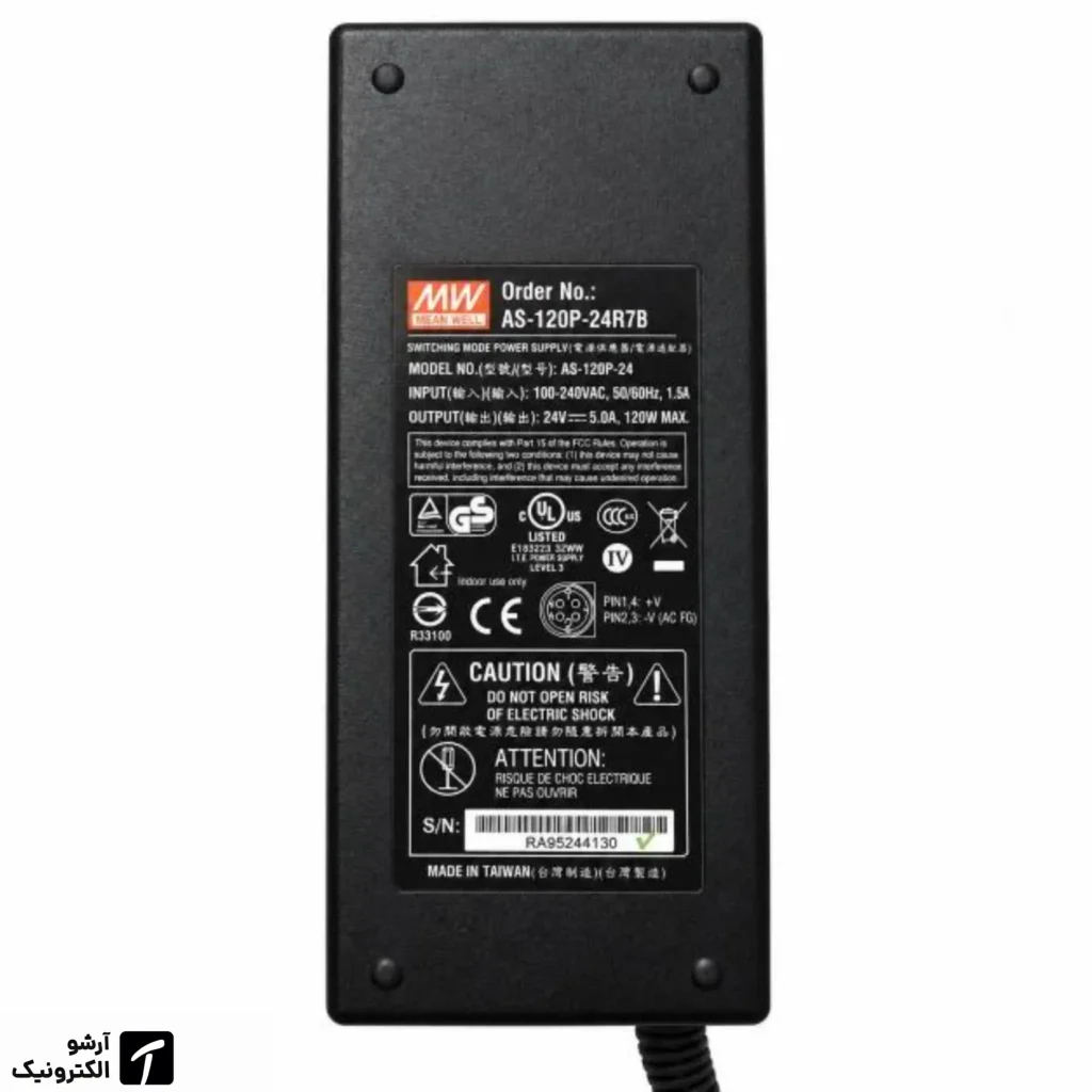 آداپتور مین‌ول 24 ولت 5 آمپر 120 وات با کانکتور 4 پین | Mean Well 24V 5A Adapter